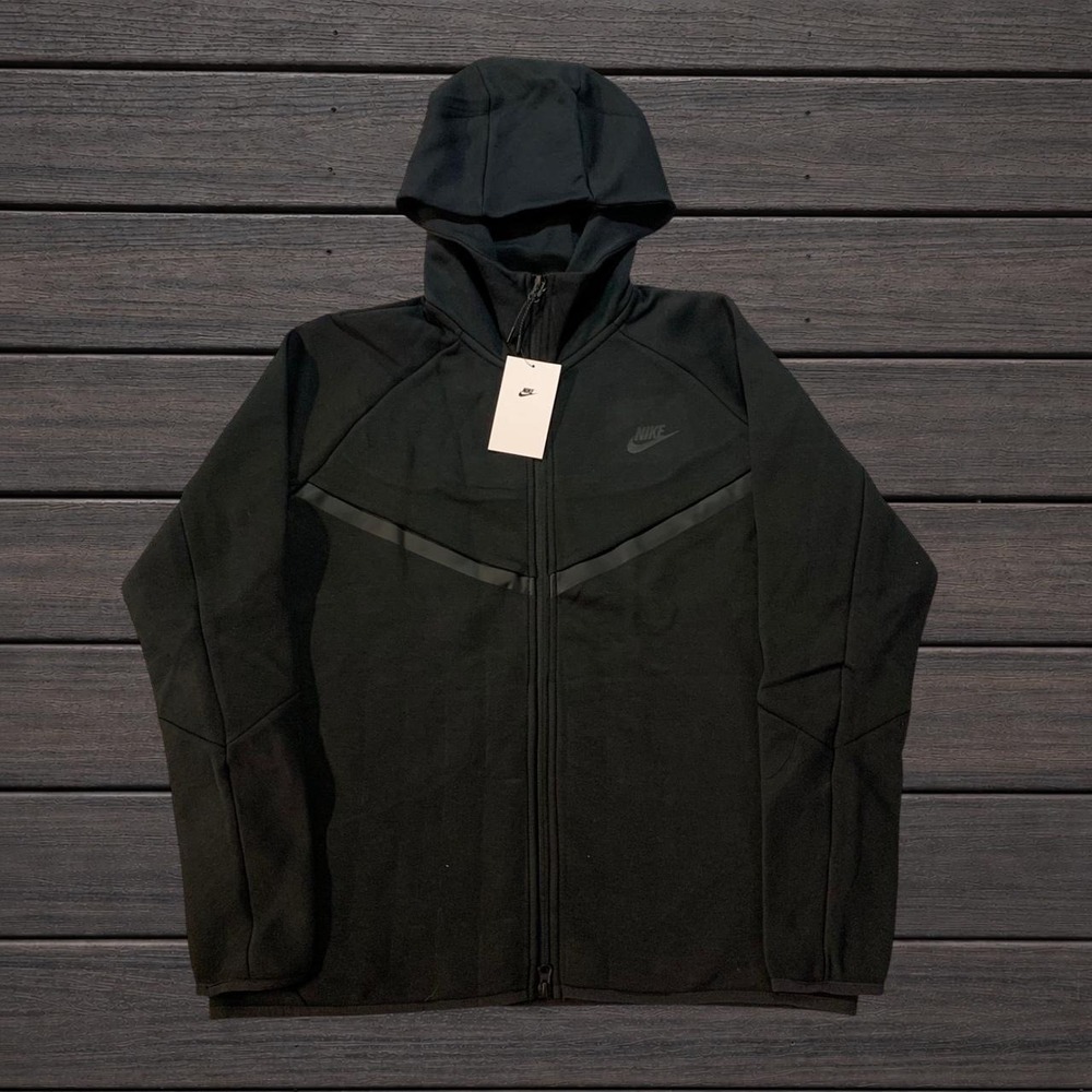 Nike Tech Fleece Full Zip Hoodie – Triple Black Sportswear Jacket Size Medium